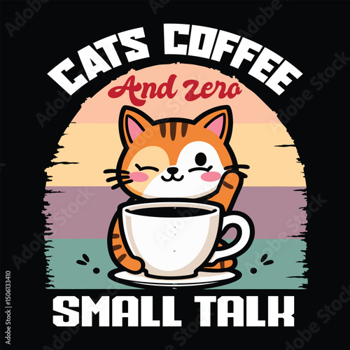 A whimsical vector illustration of a cat enjoying a cup of coffee perfect for cafe promotions pet themed designs or humorous graphic elements created in Adobe Illustrator