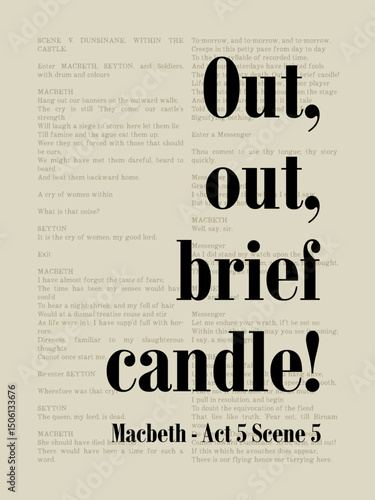 William Shakespeare Quote, Macbeth Act 5 Scene 5 - Out Out Brief Candle - Famous Classic Literature Excerpt. Literary Passage