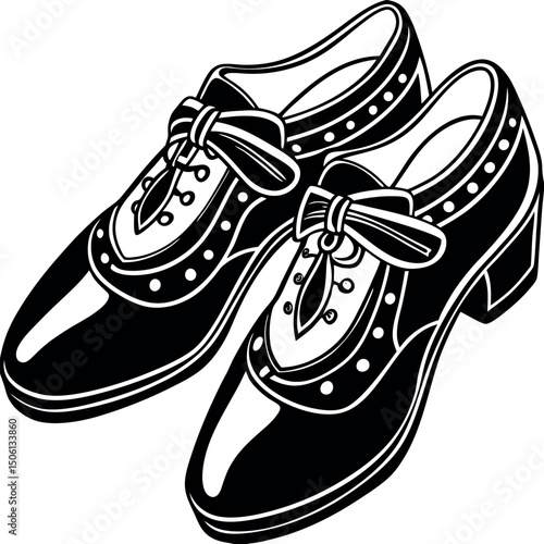 Elegant black and white dress shoes with intricate detailing suitable for formal occasions or dance performances Generative AI