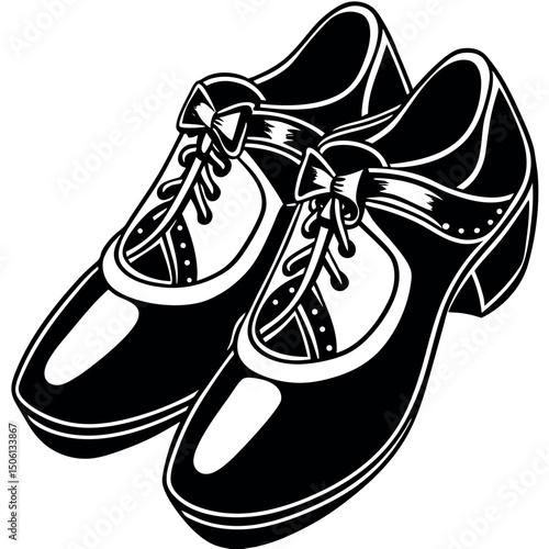 Classic black and white shoes with bows designed for dance performances and elegant occasions in vibrant settings Generative AI
