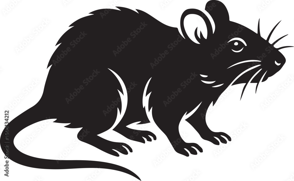 Obraz premium Rat silhouette black minimal vector, Small rodent black and white design
