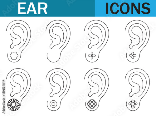 Ear Illustration Collection - Various Ear Designs and Shapes in Line Art