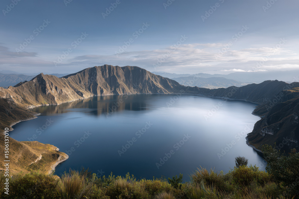 stunning volcanic caldera in ecuador during golden hour light showcasing natural symmetry stunning volcanic caldera in ecuador during golden hour light showcasing natural symmetry