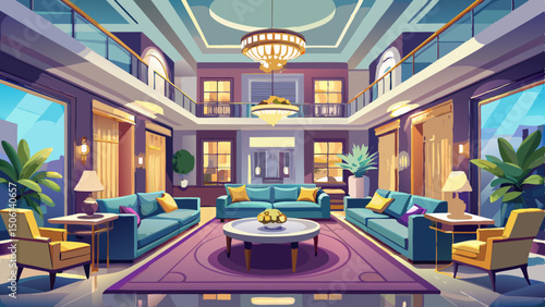 This luxury home interior seamlessly blends the living room and dining room in an elegant open-concept layout. The 3D render showcases refined furnishings, soft lighting, and harmonious color tones th