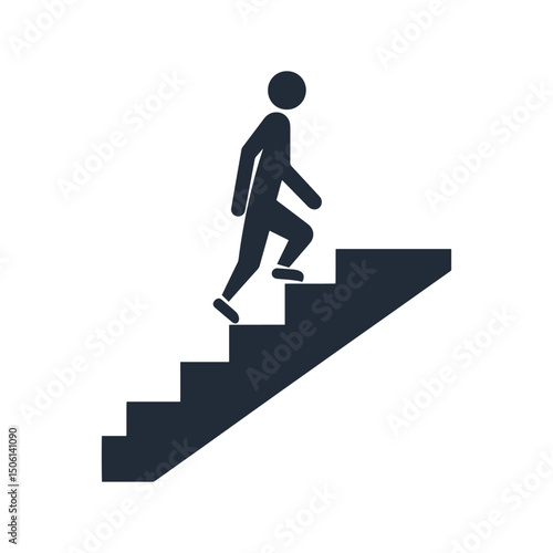 Silhouette of a person walking downstairs, representing decline, regression, or exit in a simple minimalistic style icon
