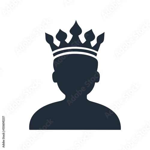 Bold silhouette of a crowned person, representing power, leadership, status, and dominance in a royal concept icon