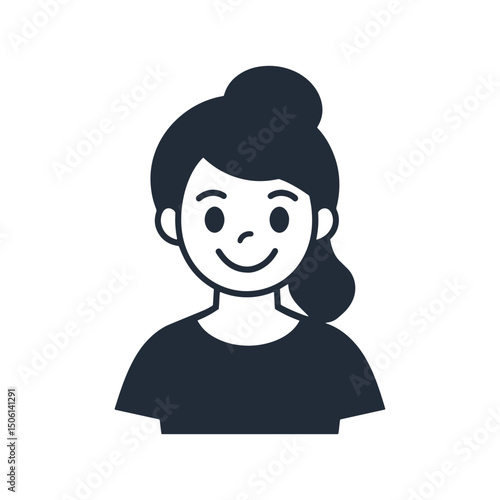 Happy girl avatar with ponytail and big smile, symbolizing joy, friendliness, and approachable personality icon
