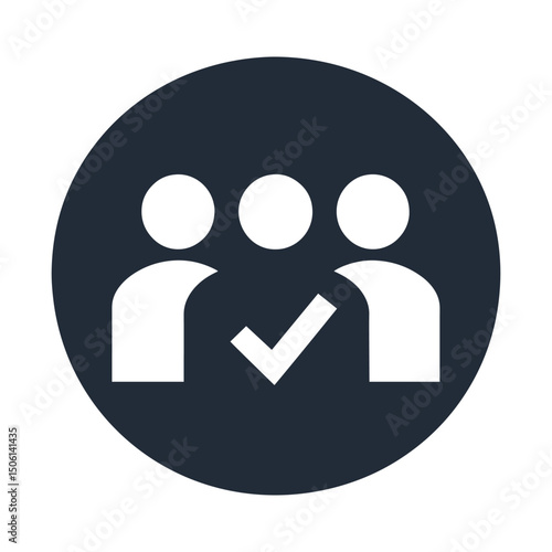 Circular icon of three users with a check mark, representing verified members and trusted identity