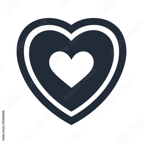 Layered heart icon with bold outline, representing affection, deep love, connection, and caring relationships