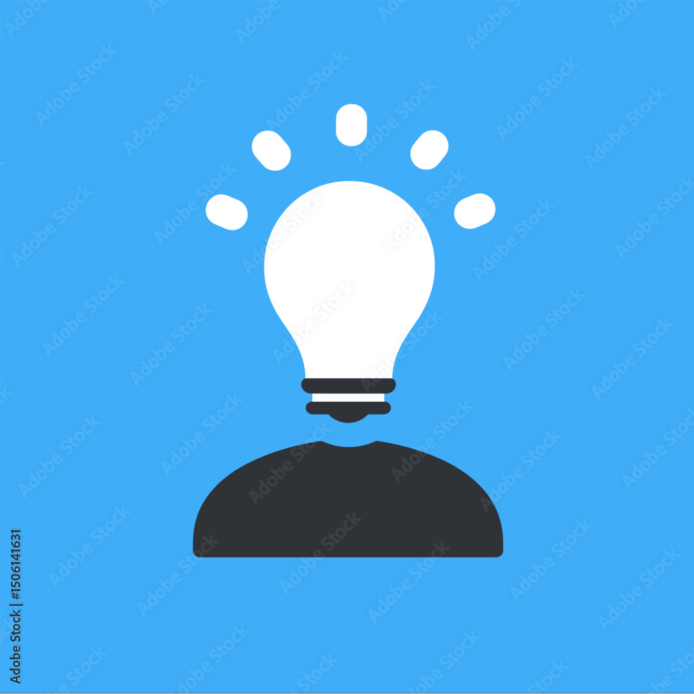 Idea icon showing a glowing lightbulb above a person’s head, symbolizing creativity, innovation, and new thinking Idea icon showing a glowing lightbulb above a person’s head, symbolizing creativity, innovation, and new thinking