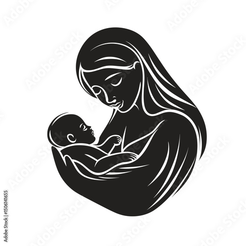 Maternity icon of a mother gently cradling her baby, representing nurturing, love, and maternal devotion