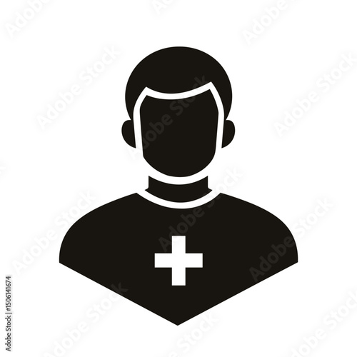 Medical icon of a male figure with a cross on the chest, symbolizing a healthcare worker or first responder