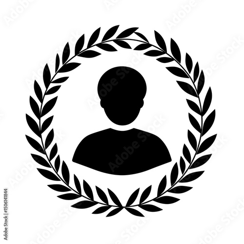 Success icon of a person with a laurel wreath border, representing achievement, recognition, and top performance