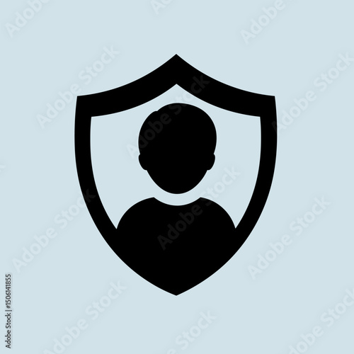 Protection icon showing a person inside a shield, representing safety, defense, and personal security