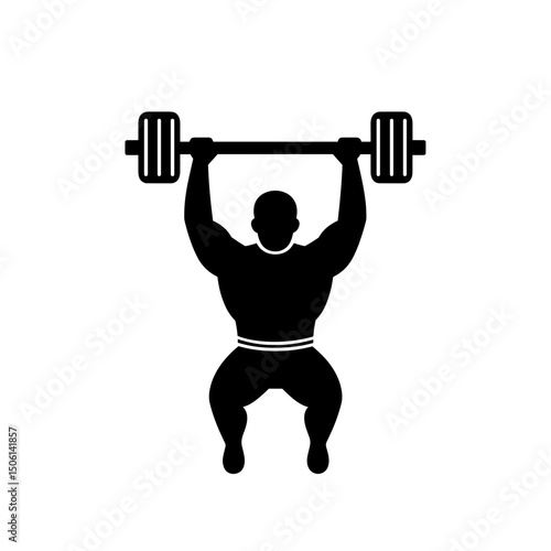 Fitness icon of a man lifting a barbell, symbolizing strength, bodybuilding, and weight training