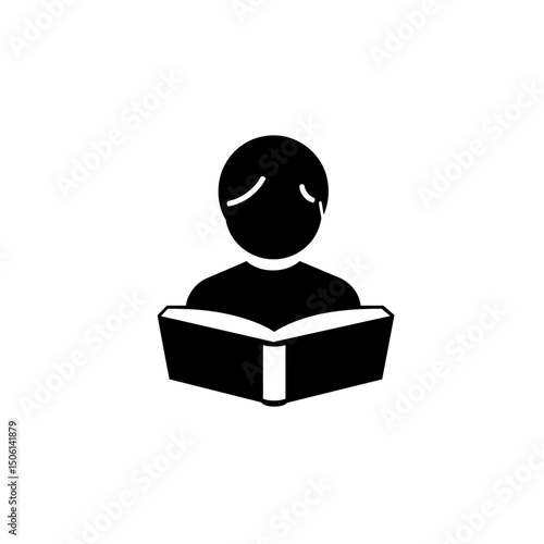 Reading icon of a child holding an open book, symbolizing education, study, and knowledge