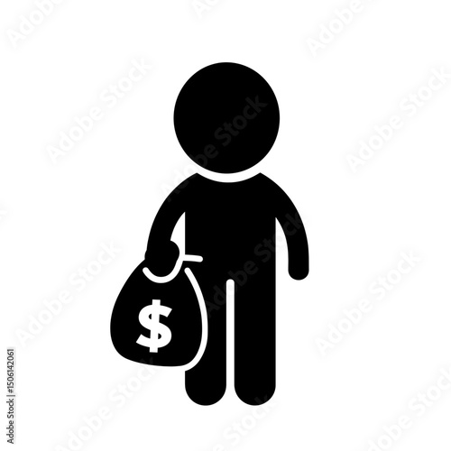 Person holding a money bag with a dollar sign, representing financial success, savings, profit, business earnings, budgeting, or monetary rewards