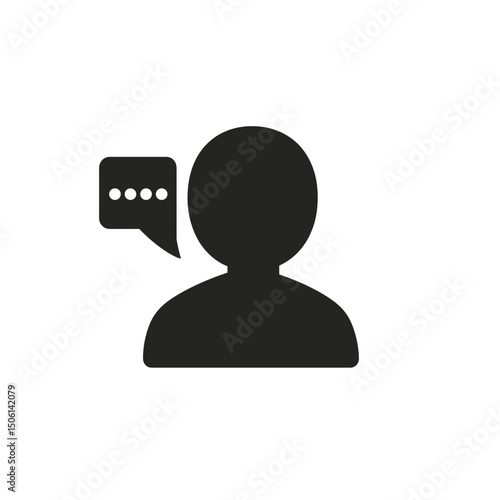 User silhouette with a speech bubble, representing communication, chat, message, dialogue, support, conversation, forum, or social interaction concepts