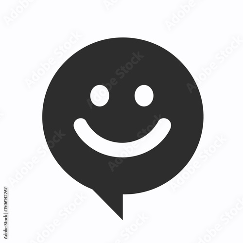 Smiley face inside a chat bubble, symbolizing positive feedback, happy communication, satisfaction, customer review, friendly service, and social interaction