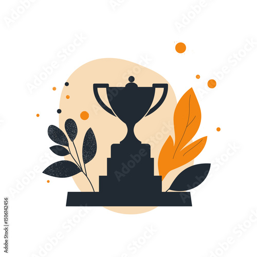 Elegant trophy surrounded by decorative leaves, symbolizing achievement, victory, celebration, excellence, award, recognition, competition, and success
