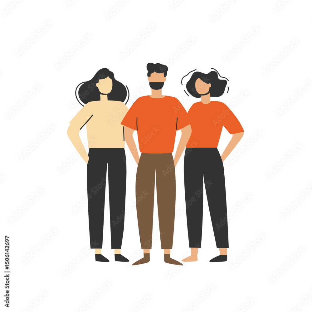 Fototapeta premium Three young people standing side by side with arms around each other, symbolizing friendship, unity, teamwork, community, youth, partnership, and support