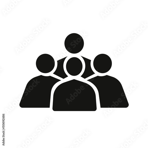 Group of people icon in black, representing community, team, group, users, members, crowd, society, organization, staff, or network
