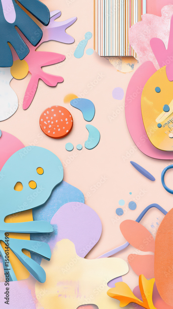 Whimsical Paper Cutout: An abstract composition of layered paper cutouts in pastel hues evokes a sense of playful art and modern design, perfect for creative projects. Whimsical Paper Cutout: An abstract composition of layered paper cutouts in pastel hues evokes a sense of playful art and modern design, perfect for creative projects.