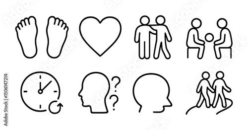 Mental health awareness line icons set – outline, linear, wellness symbols