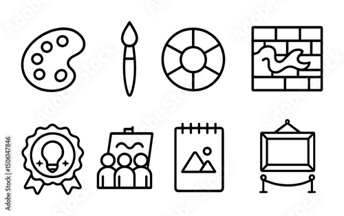 Art and creativity line icons set – outline, linear, artistic design tools