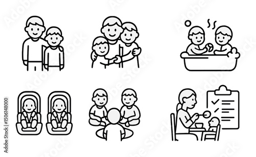 Family and parenting outline icons set – childcare, upbringing symbols