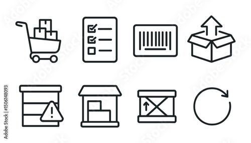 Logistics and delivery icons set – outline, linear shipping and warehouse symbols