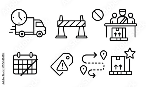 Logistics line icons set – delivery, supply chain, shipping and transport symbols