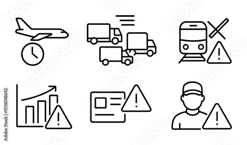 Public transport linear icons set – outline, travel, commuting symbols