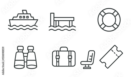 Travel and vacation outline icons set – tourism, trip planning visuals