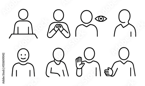 Communication skills outline icons set – line, interaction, message symbols