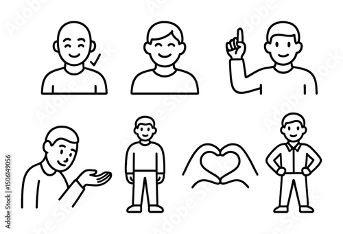 People expressions line icons set – silhouette, outline, emotive gesture symbols