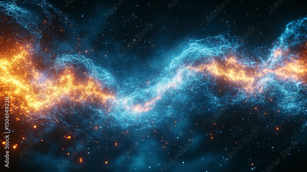 Fototapeta premium Binary Thunderstorm - Shattered Mirror Lightning & Neon Cyan Void with Glitch Terrain Deformation