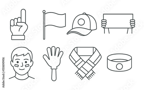 Sports fanatic linear icons set – outline, cheering, game supporter symbols