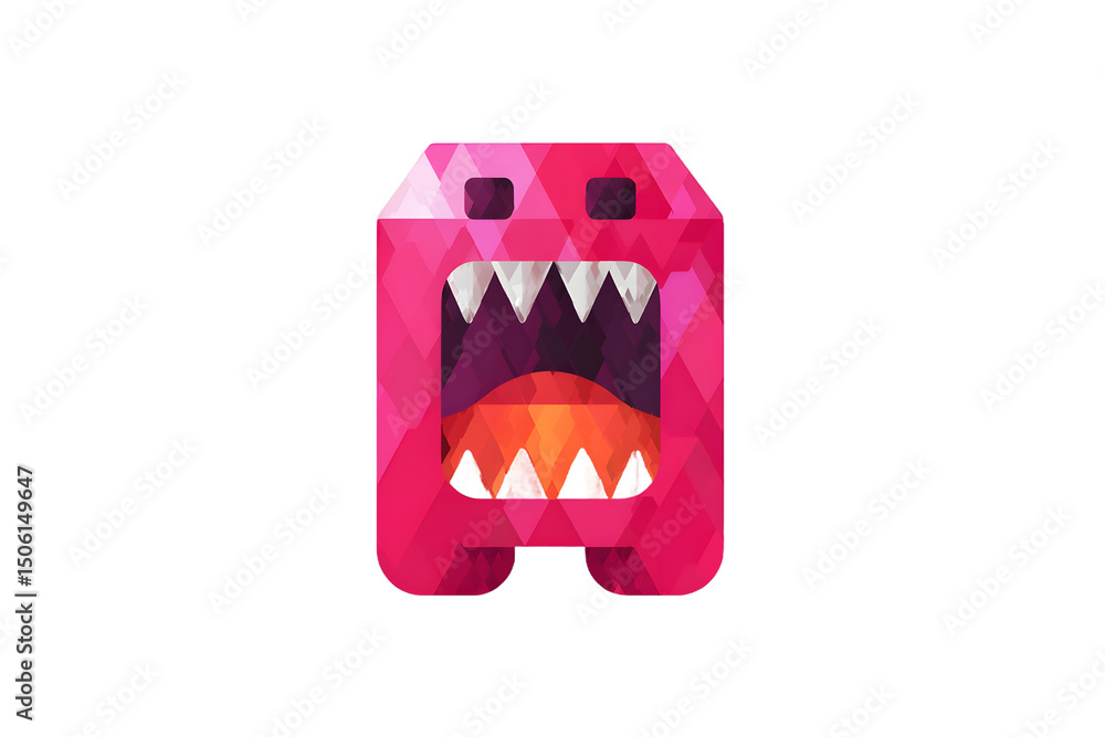 Fototapeta premium Low Poly Geometric Monster Design with Open Mouth and Sharp Teeth