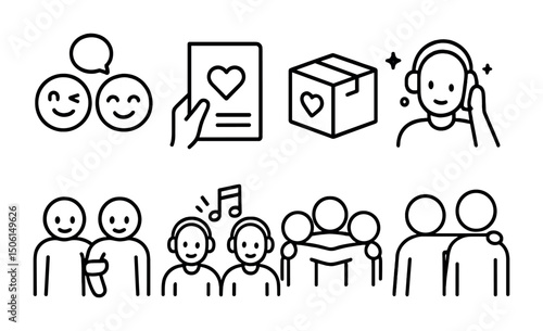 Community and support icons set – outline, linear, social and communication symbols