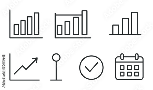 Data analysis line icons set – outline, linear, statistics and chart symbols