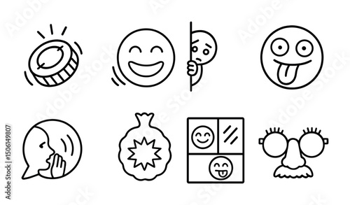 Emoji and expression outline icons set – smileys, mood symbols, and emotive faces