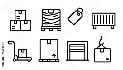 Logistics and shipping icons set – linear, outline, delivery and warehouse symbols