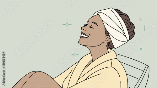 Young woman relaxing with closed eyes and towel wrap at home  