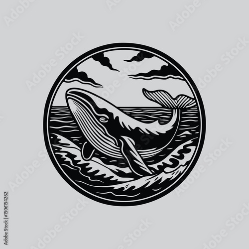 Blue Whale Logo Concept silhouette Design