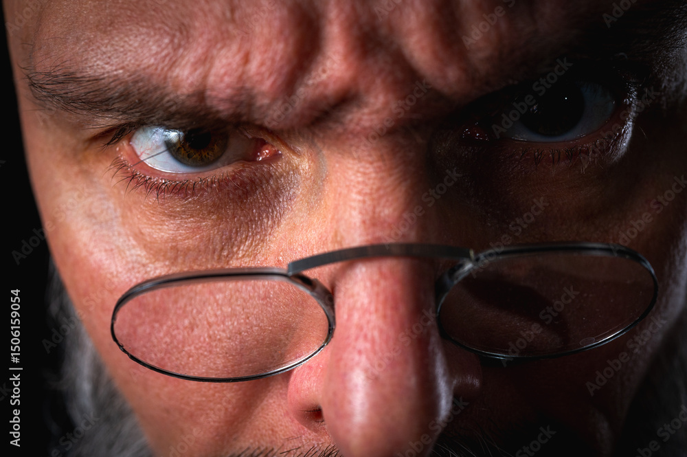 Funny close-up portrait of a quirky bald man with a long gray beard and eyeglasses, making a silly face. Concept of eccentricity, humor, and expressive personality. Funny close-up portrait of a quirky bald man with a long gray beard and eyeglasses, making a silly face. Concept of eccentricity, humor, and expressive personality.