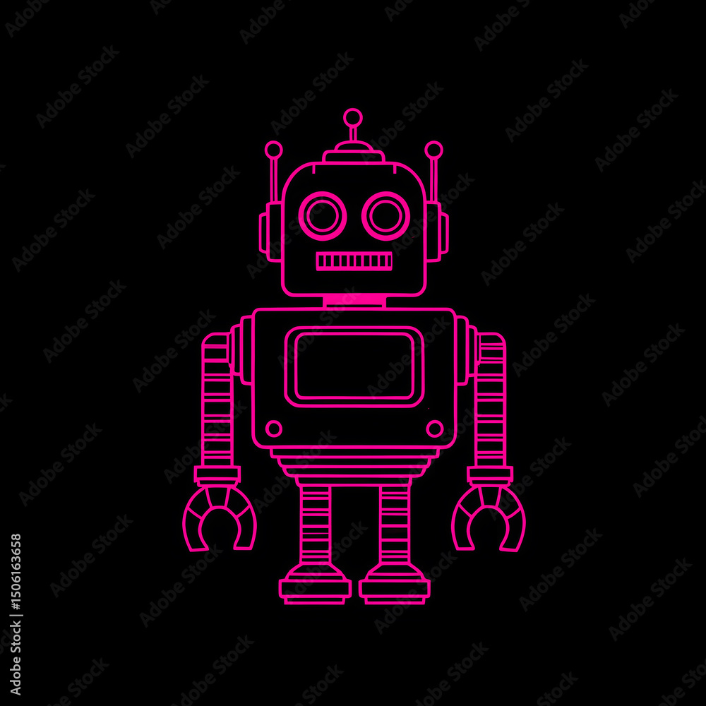 Naklejka premium Neon purple pink and black Retro Robot Drawing coloring book icon