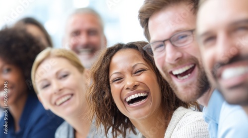 Diverse Group of People Laughing Together, Representing Teamwork, Collaboration, and Workplace Happiness for Corporate Communications : Generative AI