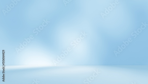 Empty blue room studio with shadow of leaves on concrete wall and floor for product presentation. Sunlight effect shadow. Minimal winter backdrop. Cosmetic, beauty and fashion showroom.