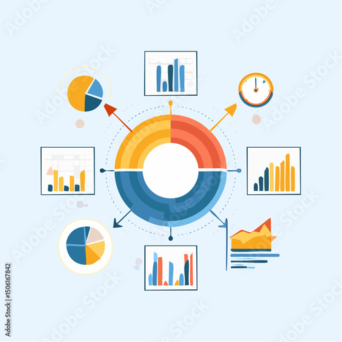 Flat Business Infographic Elements – Charts, Diagrams, Timelines
